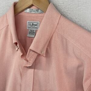 LL BEAN Shirt Mens 16.5 35 Wrinkle Free Classic Oxford Button Down Cotton Pink